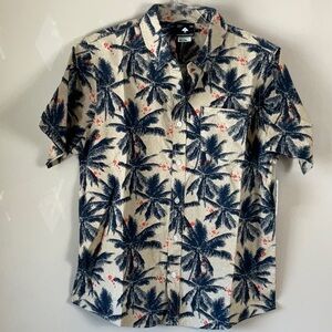 LRG tan/ navy palm tree button up